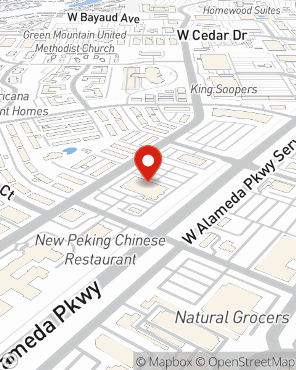 Map showing State Farm Agent Kit Swenby's office at 12345 W Alameda Parkway Suite 125, Lakewood, CO