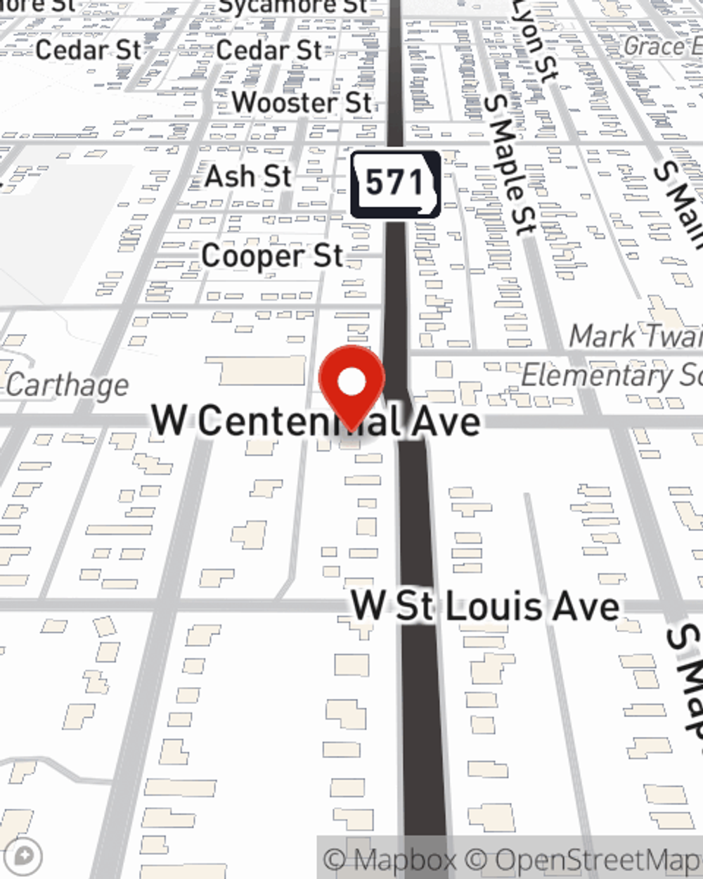 Map showing State Farm Agent Luke Hanson's office at 1601 S Garrison Avenue, Carthage, MO