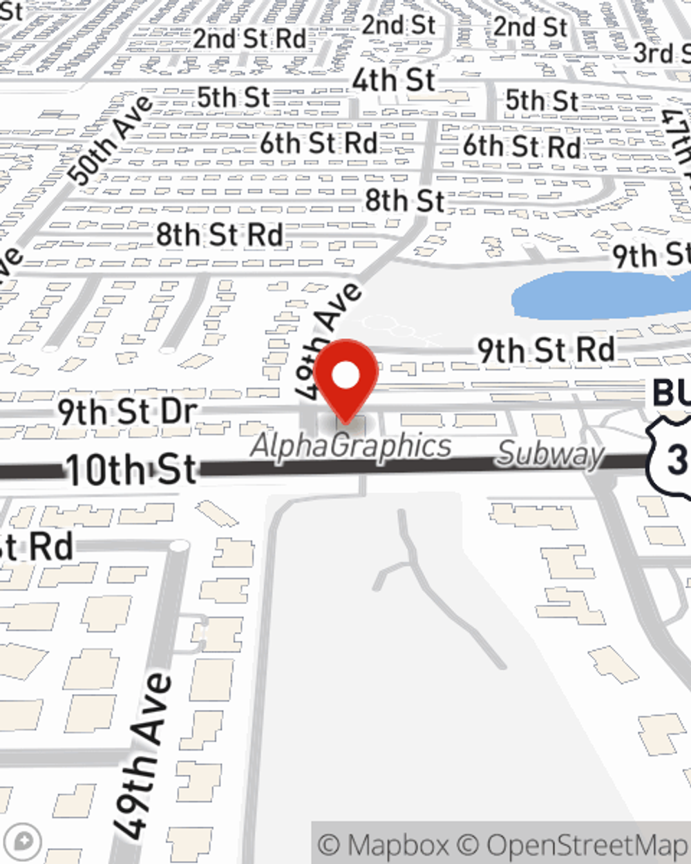 Map showing State Farm Agent Mark Larson's office at 4895 W 10th Street, Suite C, Greeley, CO