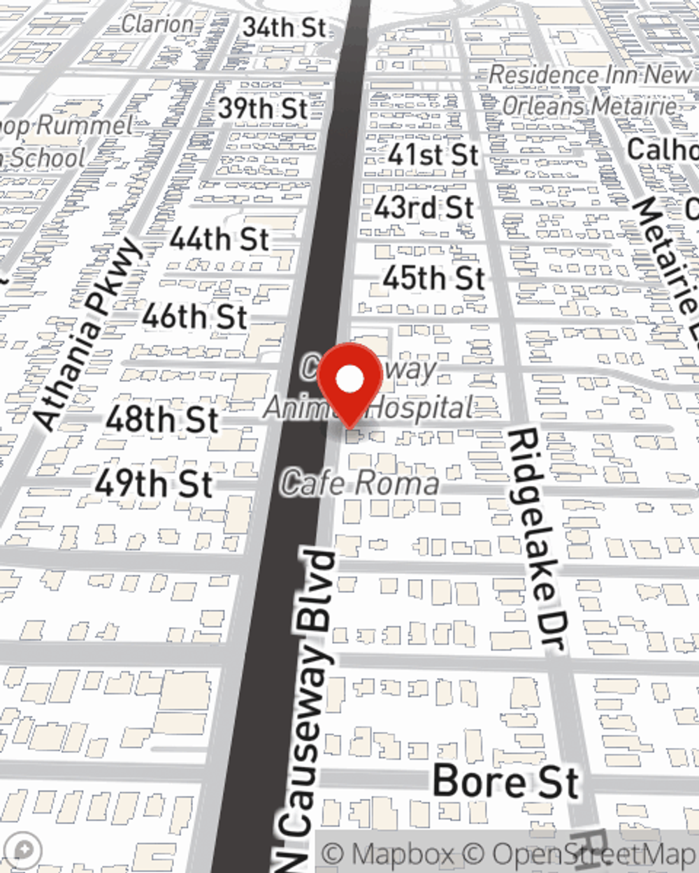 Map showing State Farm Agent Bryan Schexnayder's office at 1109 N. Causeway Blvd., Metairie, LA