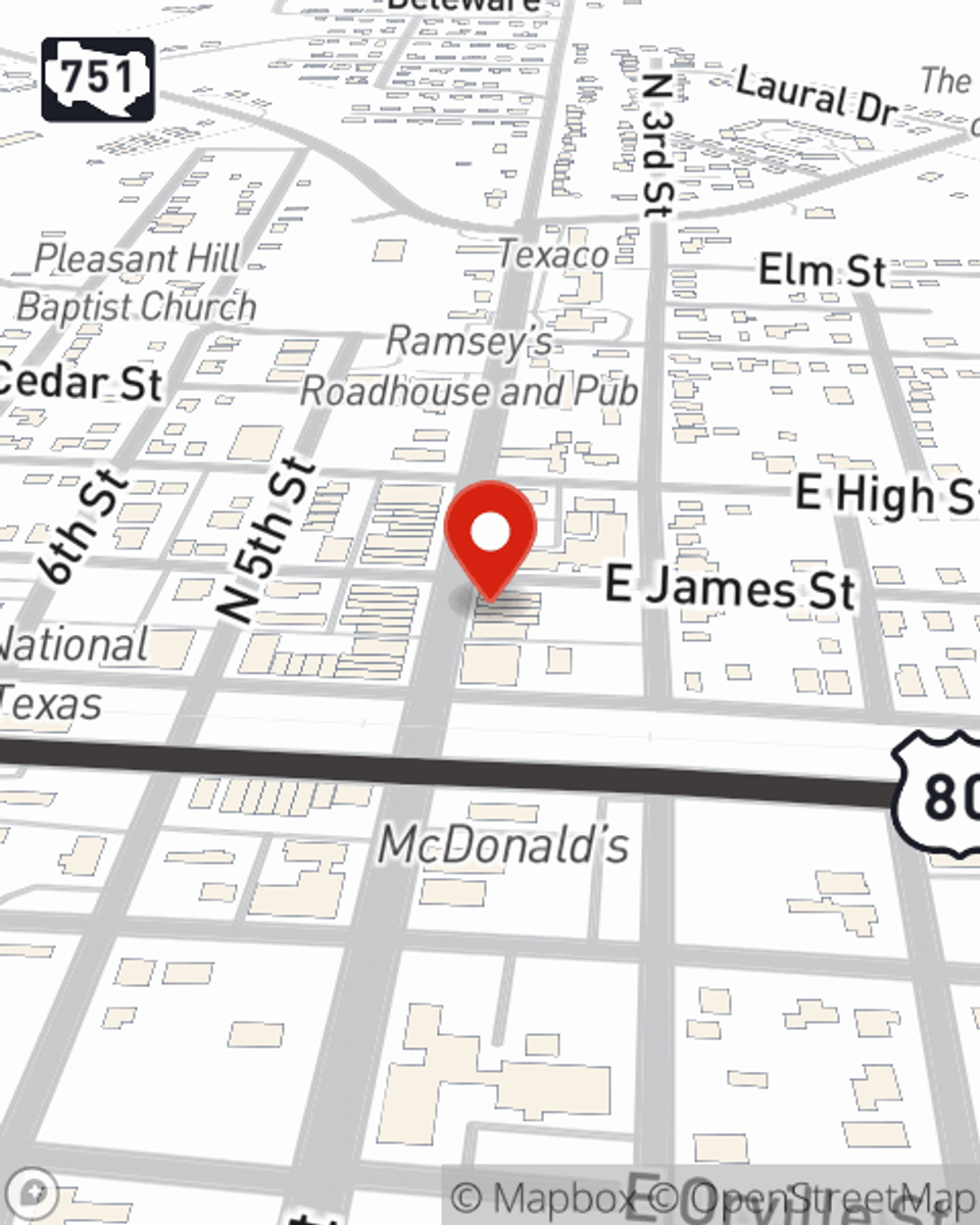 Map showing State Farm Agent Rick Johns's office at 100 North Fourth Street P O Box 100 Wills Point, TX