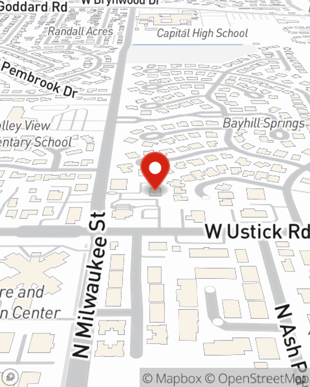 Map showing State Farm Agent Derek Poppell's office at 3308 N Milwaukee St. STE 100, Boise, ID