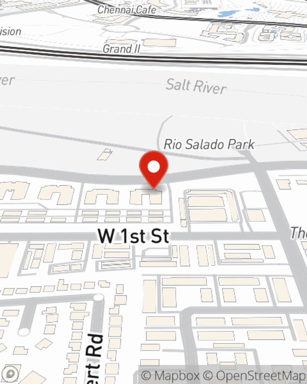 Map showing State Farm Agent Tez Adams's office at 1095 W Rio Salado Pkwy Unit A108, Tempe, AZ