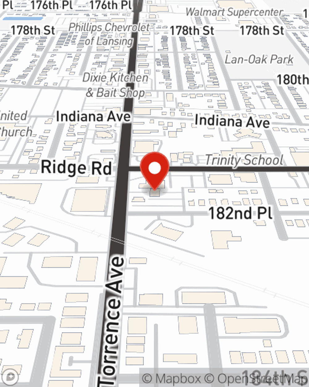 Map showing State Farm Agent Hugh Smith's office at 18221 Torrence Avenue, Suite 1A, Lansing, IL