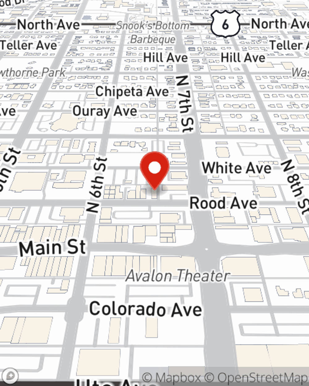 Map showing State Farm Agent Sean Steimel's office at 640 Rood Ave, Grand Jct, CO