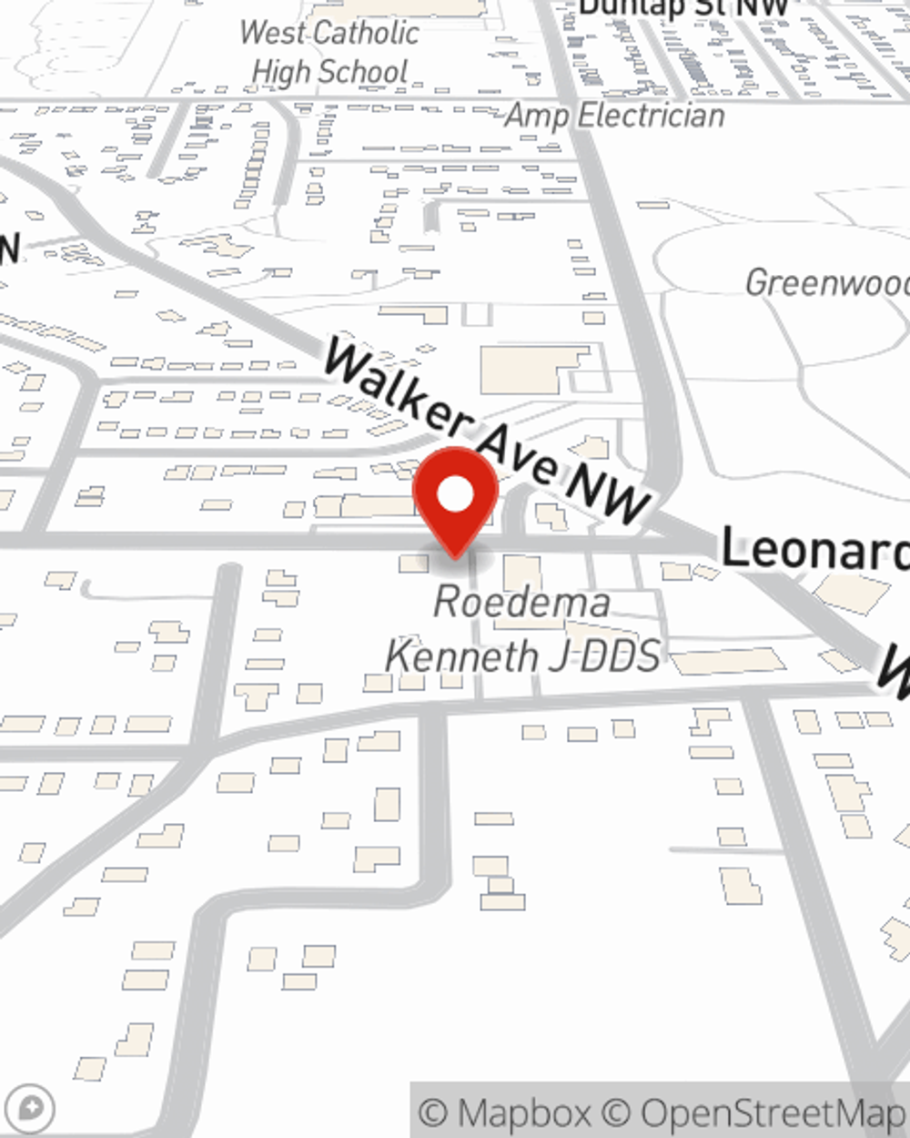 Map showing State Farm Agent Doug Zuidema's office at 1626 Leonard Street NW, Grand Rapids, MI