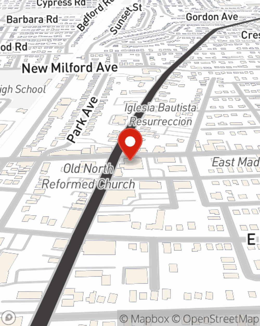 Map showing State Farm Agent Richard Min's office at 125 WASHINGTON AVE, DUMONT, NJ