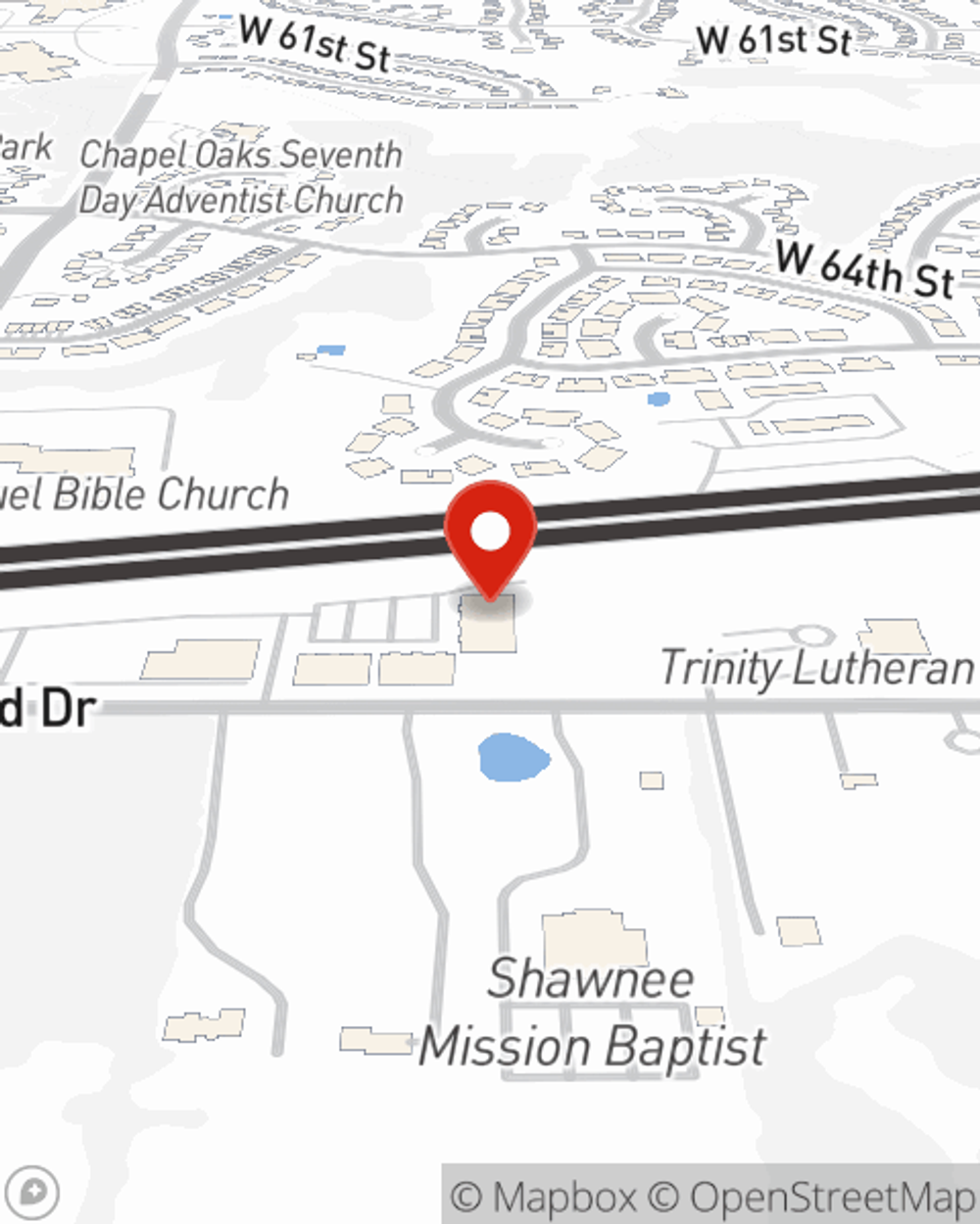 Map showing State Farm Agent Nick Reed's office at 21624 Midland Dr, Shawnee, KS