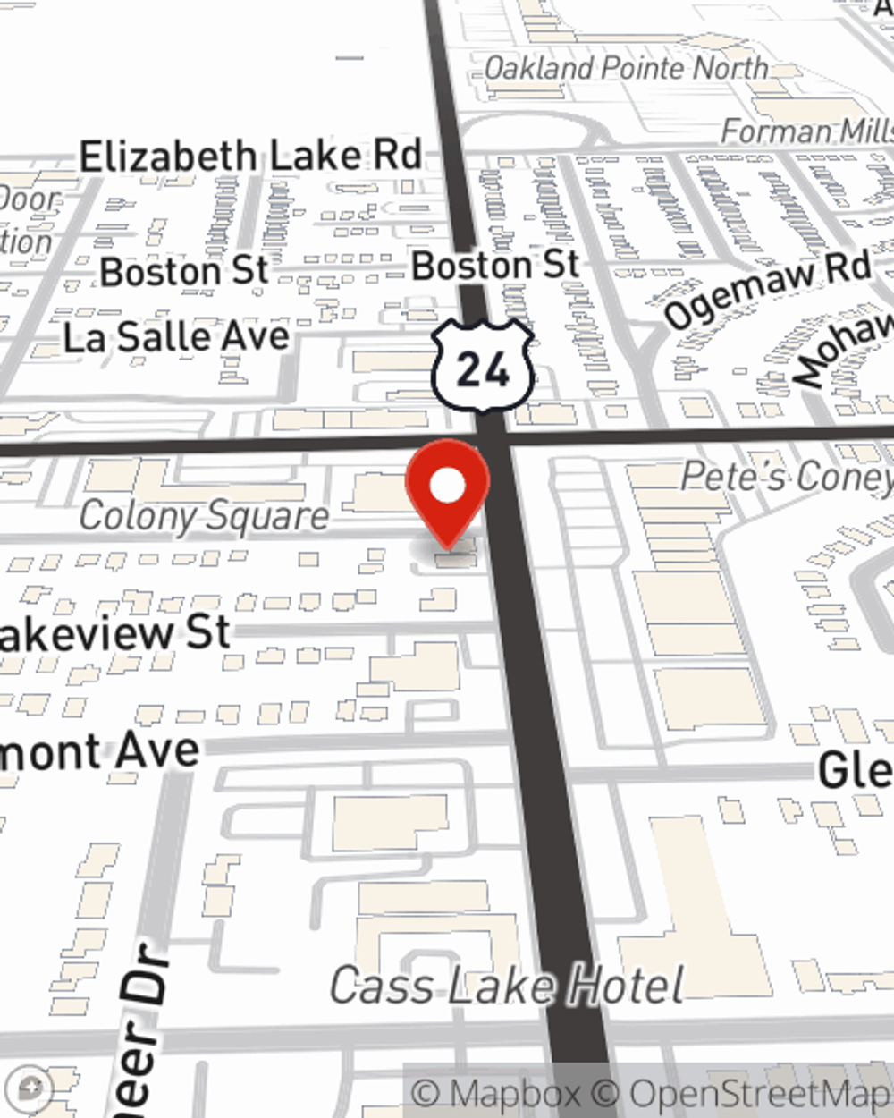 Map showing State Farm Agent Mike Tolbert's office at 34 S Telegraph Rd Waterford, MI