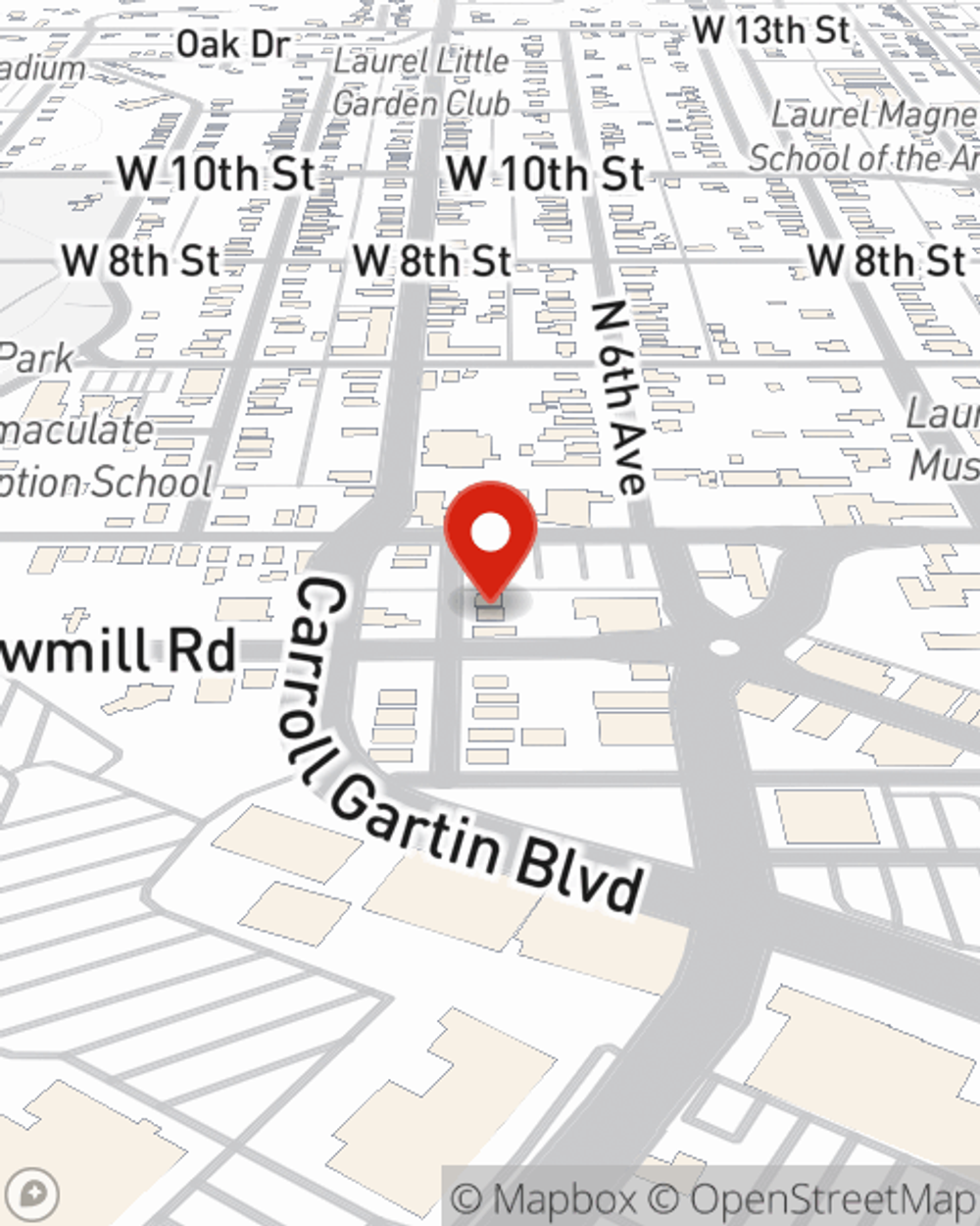 Map showing State Farm Agent Mike Zachary's office at 443 Short 7th Avenue, Laurel, MS