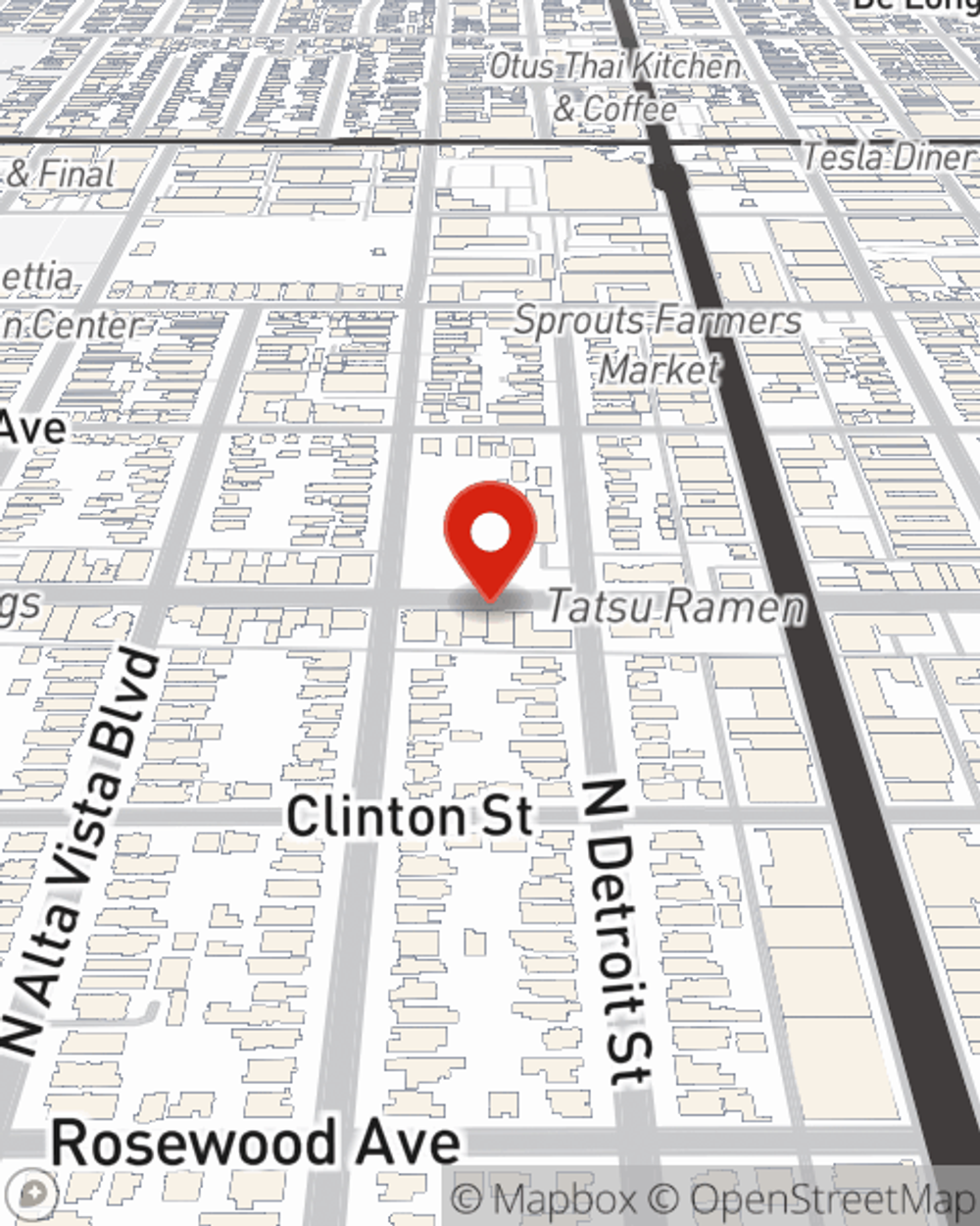 Map showing State Farm Agent Rodney Brown's office at 7154 Melrose Avenue, Los Angeles, CA