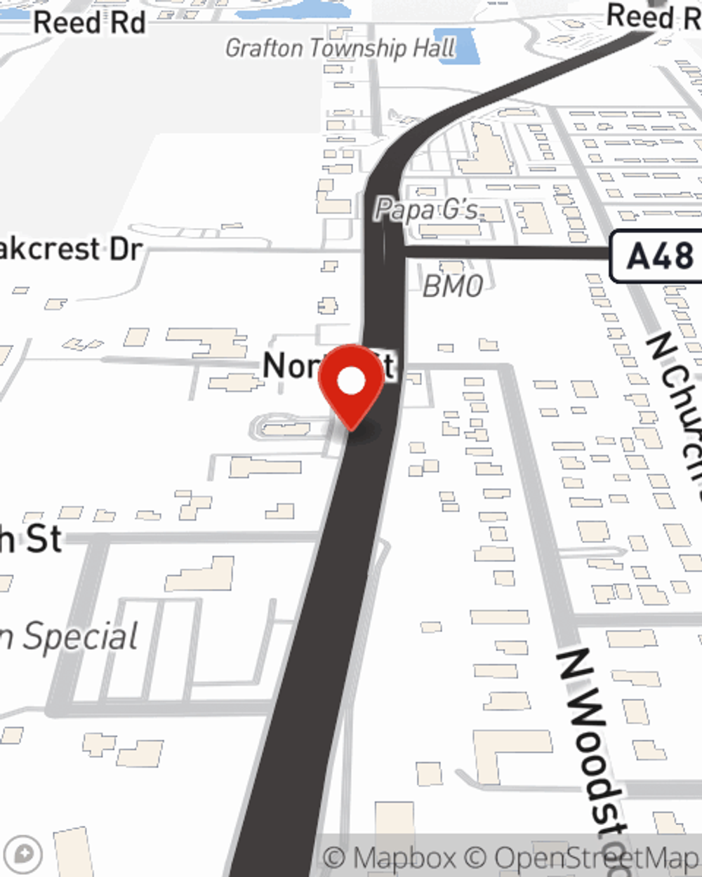 Map showing State Farm Agent Sam Marshall's office at 10773 Illinois 47, Huntley, IL