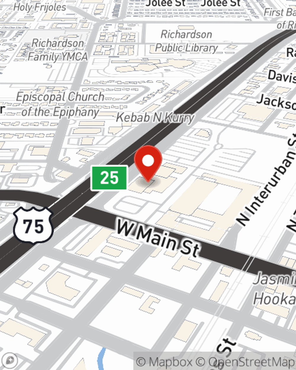 Map showing State Farm Agent Ramona Suggs-Winrow's office at 100 N. Central Expressway Suite 320 Richardson, TX