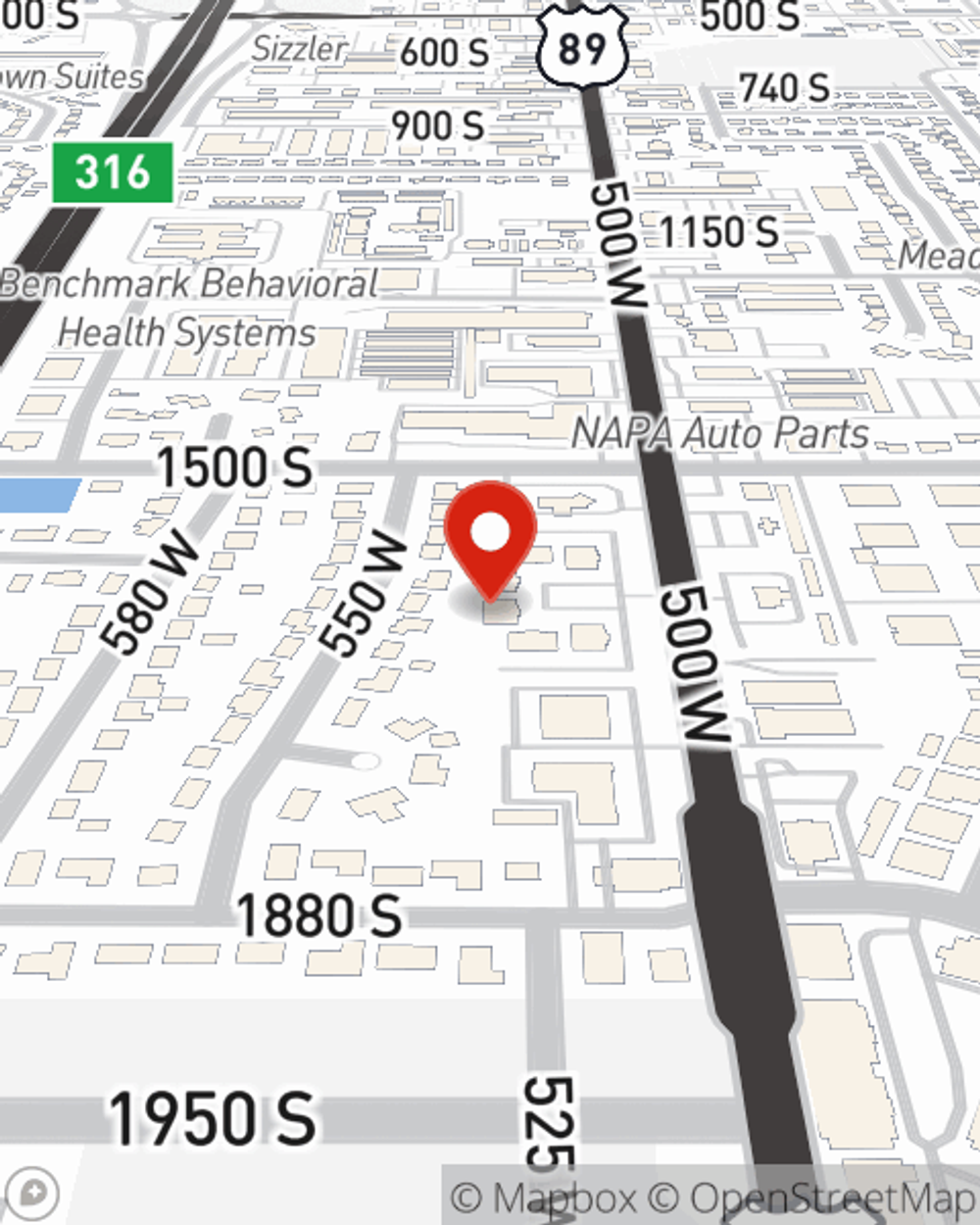 Map showing State Farm Agent Matt Culligan's office at 1584 S 500 W Ste 201, Bountiful, UT