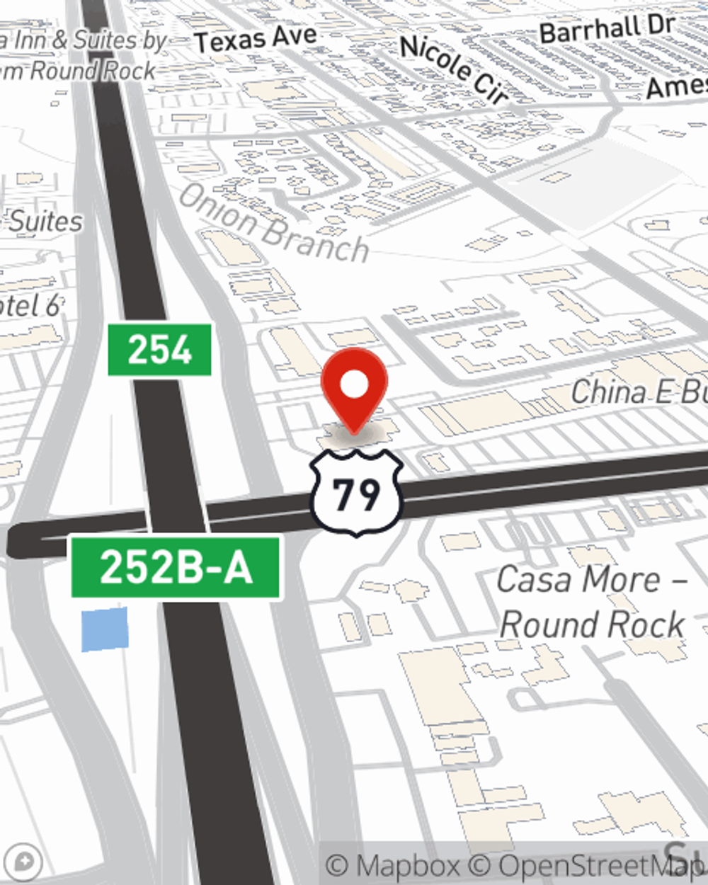 Map showing State Farm Agent Beau Sharpe's office at 1111 N Interstate 35, Suite 101, Round Rock, TX