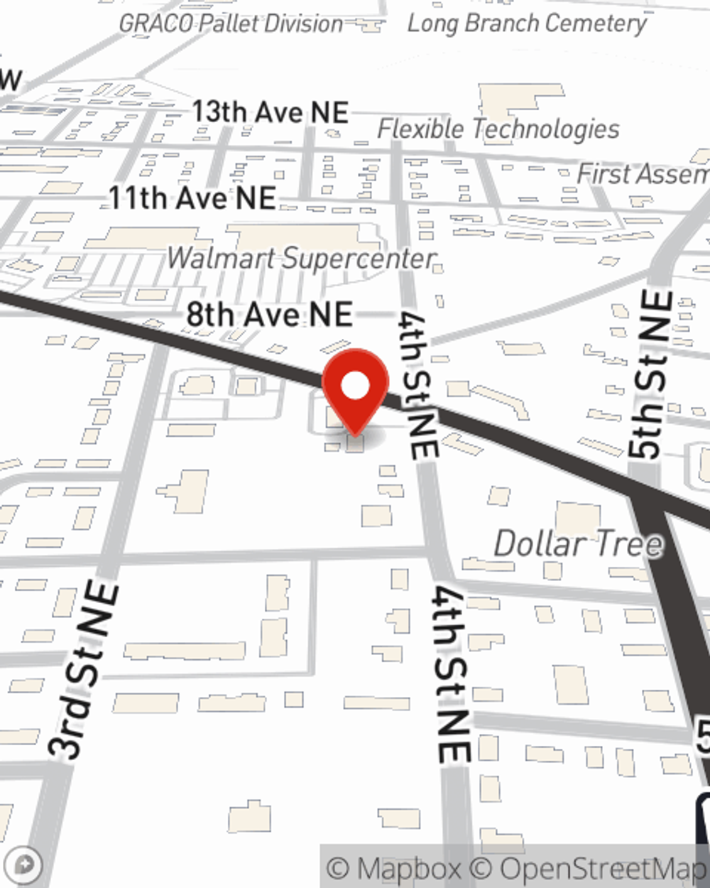 Map showing State Farm Agent Jim Scarbrough's office at 625 4th St NE, Cairo, GA