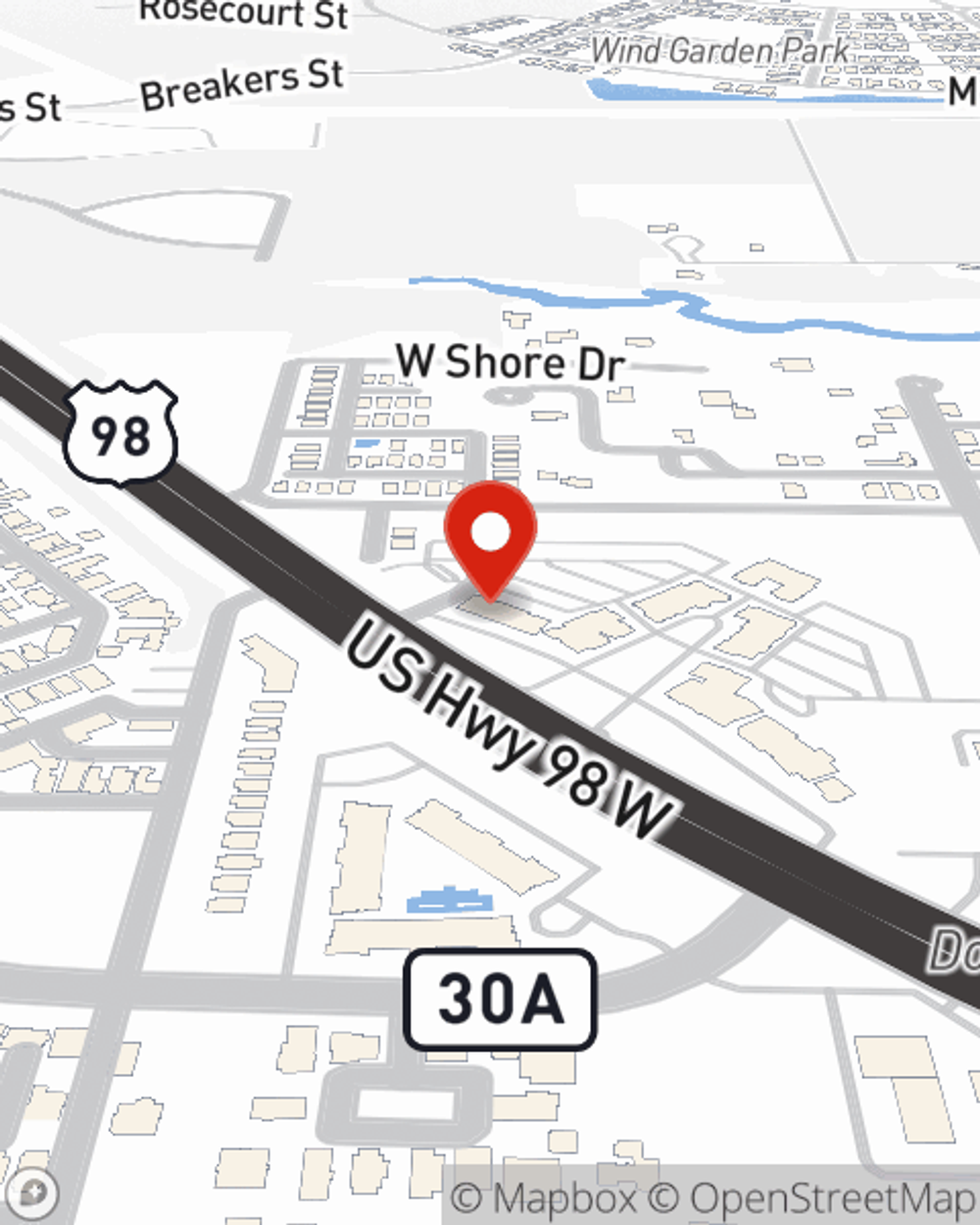 Map showing State Farm Agent Brad Phelps's office at 12805 Us Highway 98 E, C200, Inlet Beach, FL