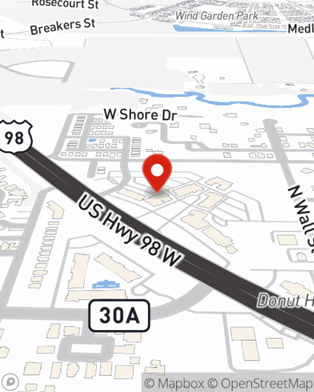 Map showing State Farm Agent Brad Phelps's office at 12805 Us Highway 98 E Unit C200 Inlet Beach, FL