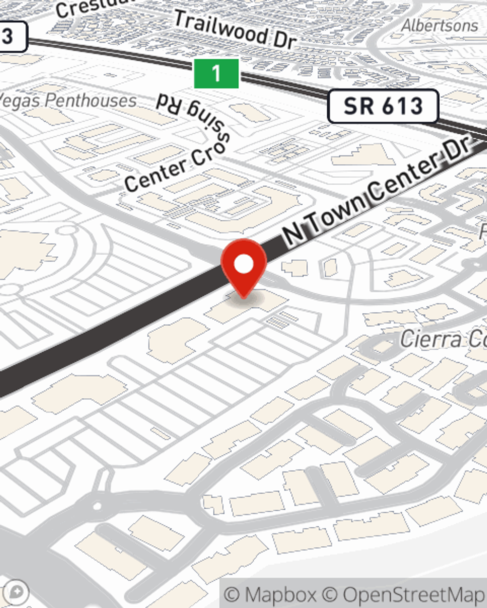 Map showing State Farm Agent Don Newsom's office at 1180 N Town Center Dr Ste 100, LV, NV
