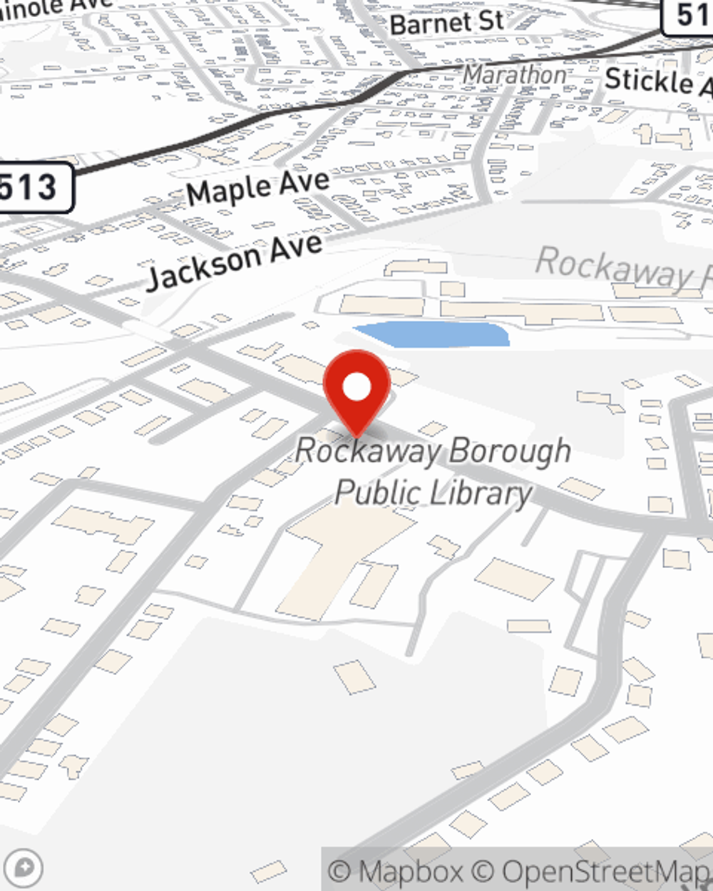 Map showing State Farm Agent Bryan Rourke's office at 75 E Main Street, Rockaway, NJ