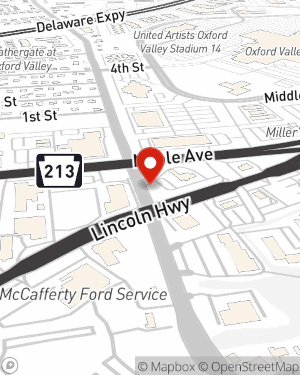 Map showing State Farm Agent Jeffrey Gottesman's office at 135 Woodbourne Rd, Langhorne, PA