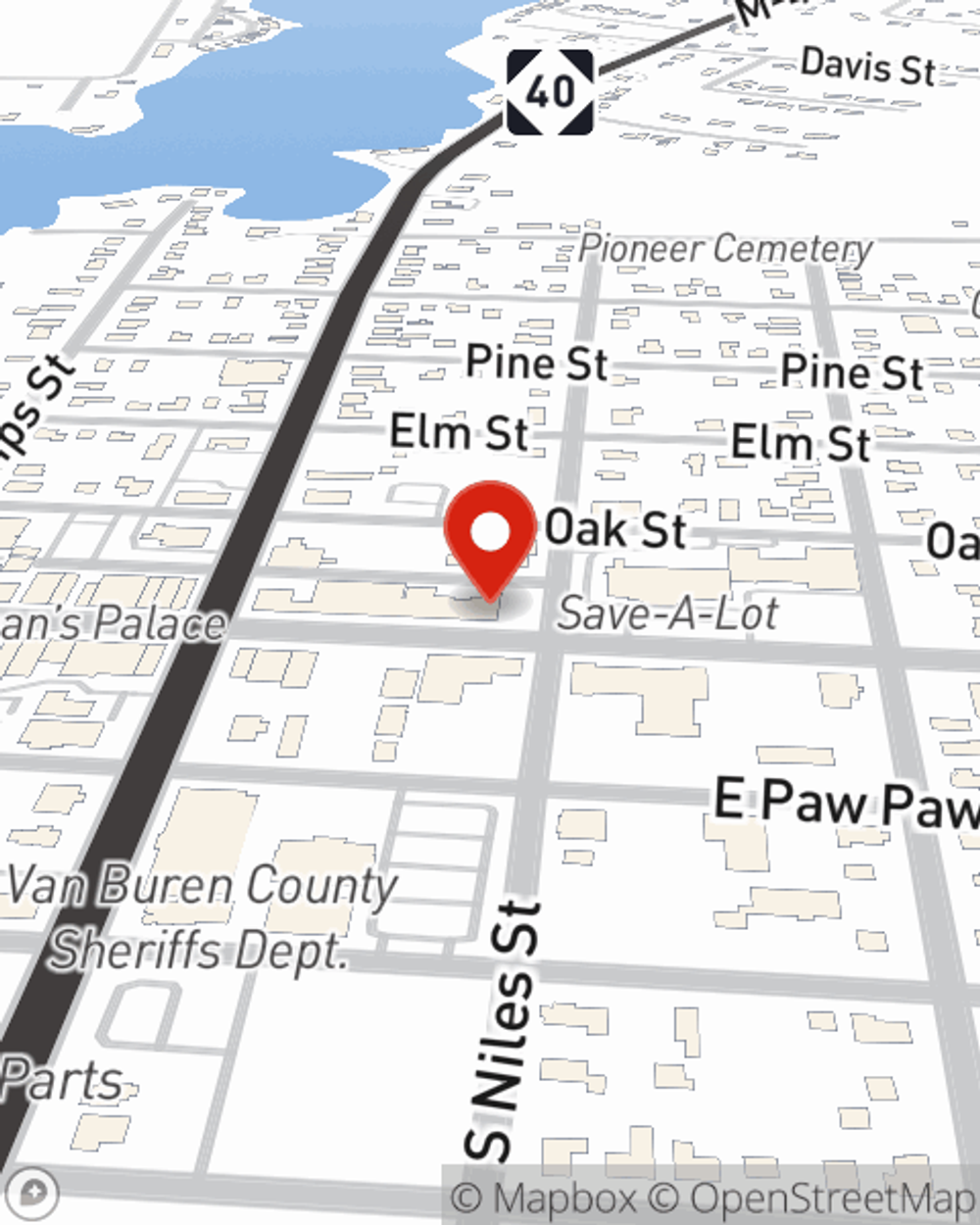 Map showing State Farm Agent Ryan Whiting's office at 249 E Michigan Ave, Paw Paw, MI