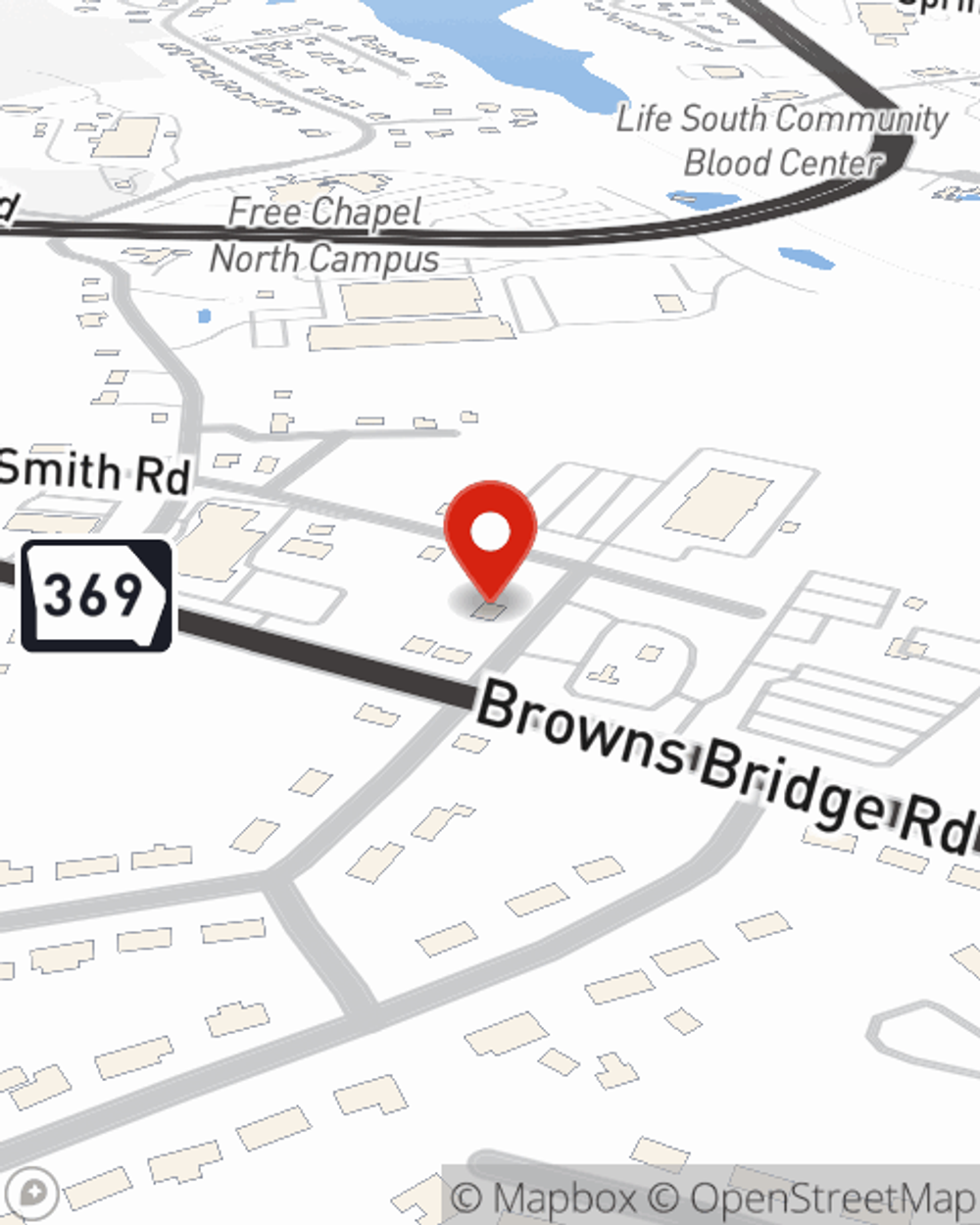 Map showing State Farm Agent Sheila Sanchez's office at 2654 Browns Bridge Rd, Suite A, Gainesville, GA