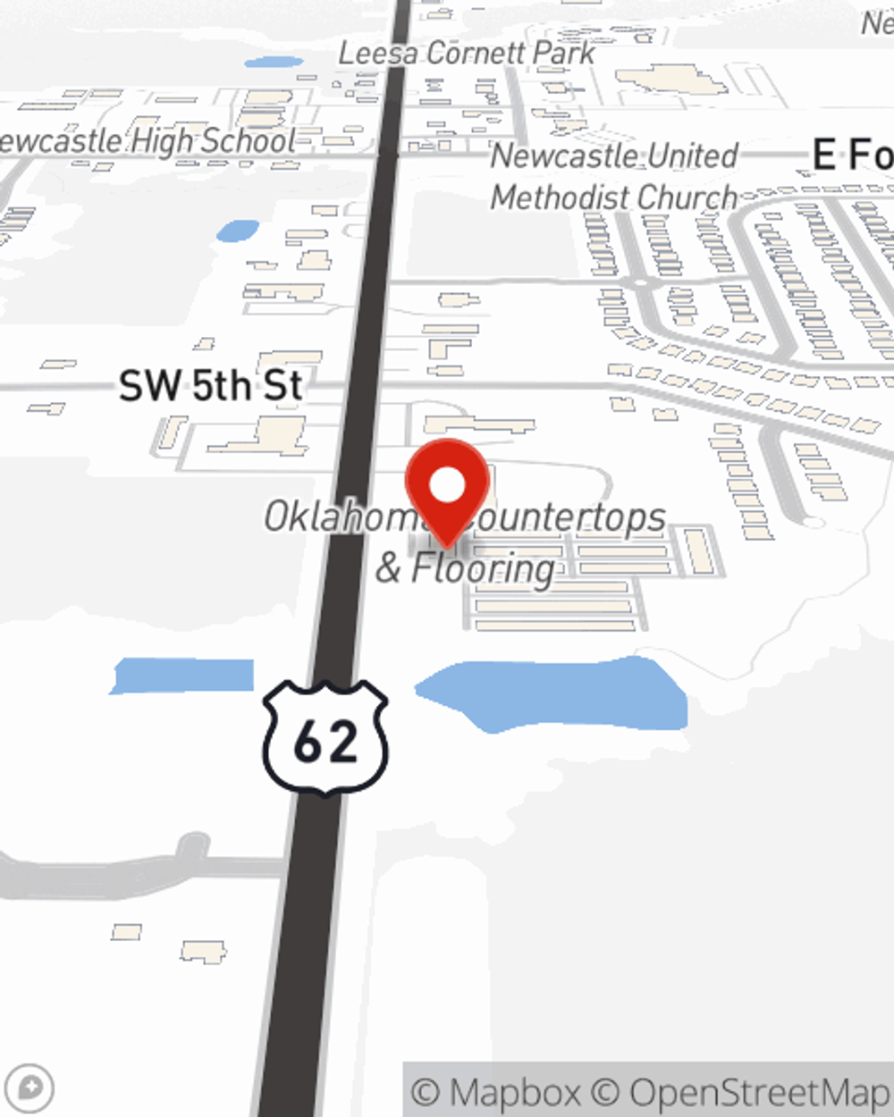 Map showing State Farm Agent Joe Baker's office at 708 S. Main St Suite E, Newcastle, OK