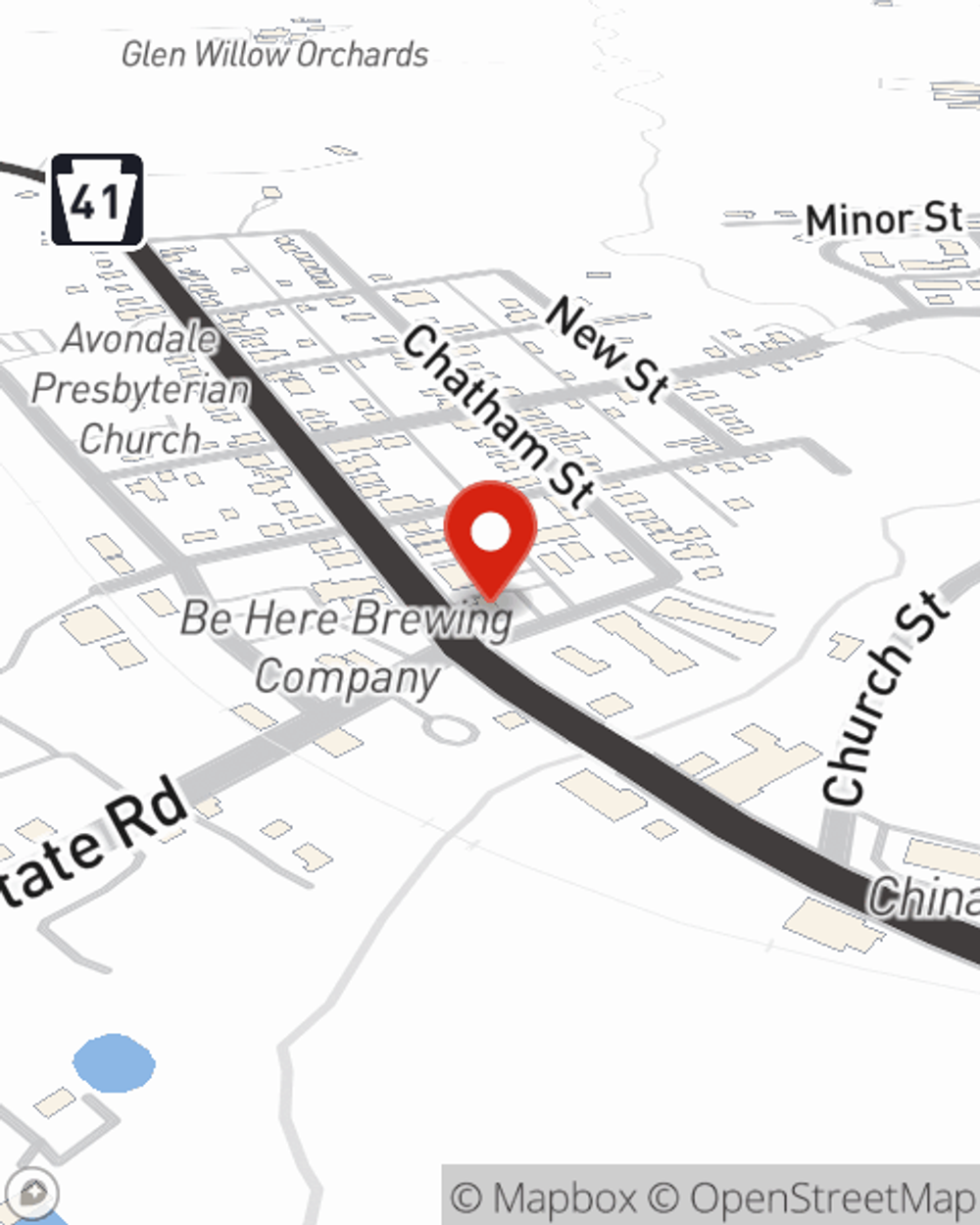 Map showing State Farm Agent Clayton Wood's office at 119 Pennsylvania Avenue, Avondale, PA