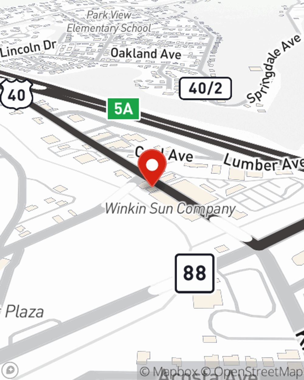 Map showing State Farm Agent Noah Mull's office at 2192 National Road, Wheeling, WV