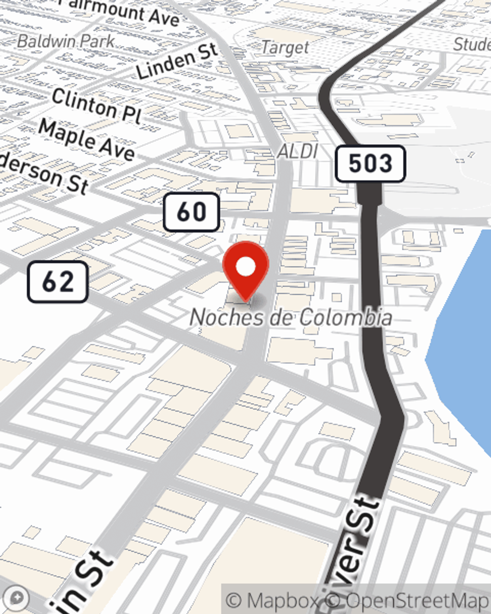 Map showing State Farm Agent Omar Juarbe's office at 379 Main Street 1st Floor, Hackensack, NJ