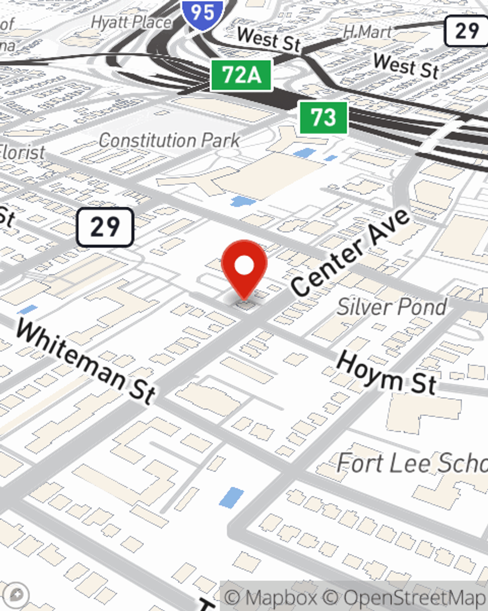Map showing State Farm Agent Andrew Kim's office at 1617 Center Avenue, Fort Lee, NJ