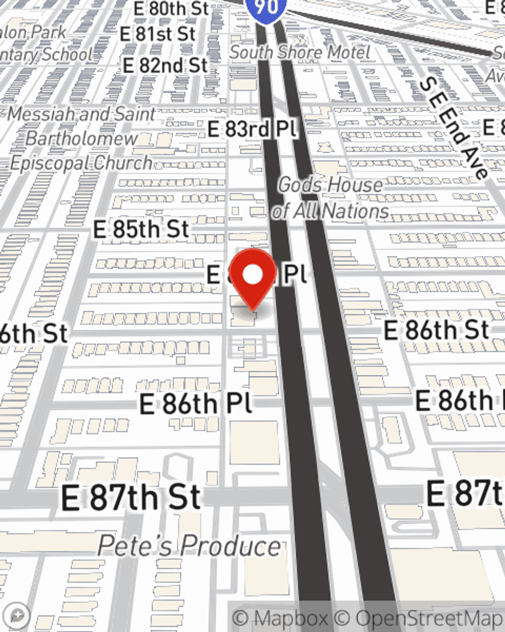 Map showing State Farm Agent Tracy Prentiss's office at 8550 S. Stony Island Avenue, Chicago, IL
