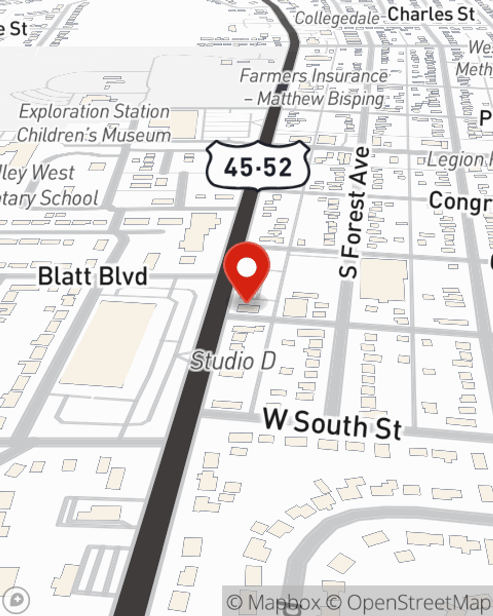 Map showing State Farm Agent Matt Nafziger's office at 396 S Kennedy Dr., Bradley, IL