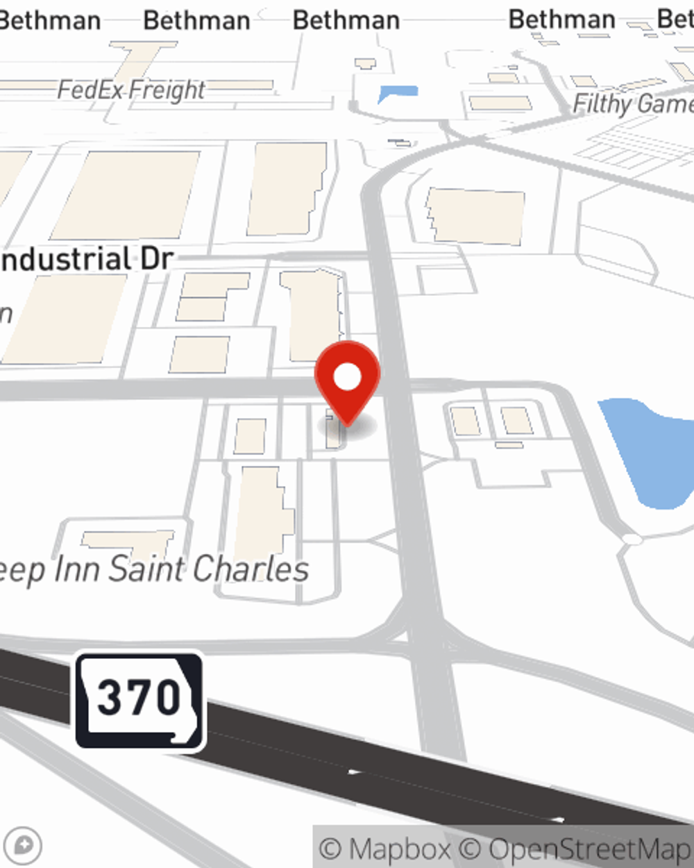 Map showing State Farm Agent Emily Swift-Wise's office at 3759 New Town Blvd, St Charles, MO