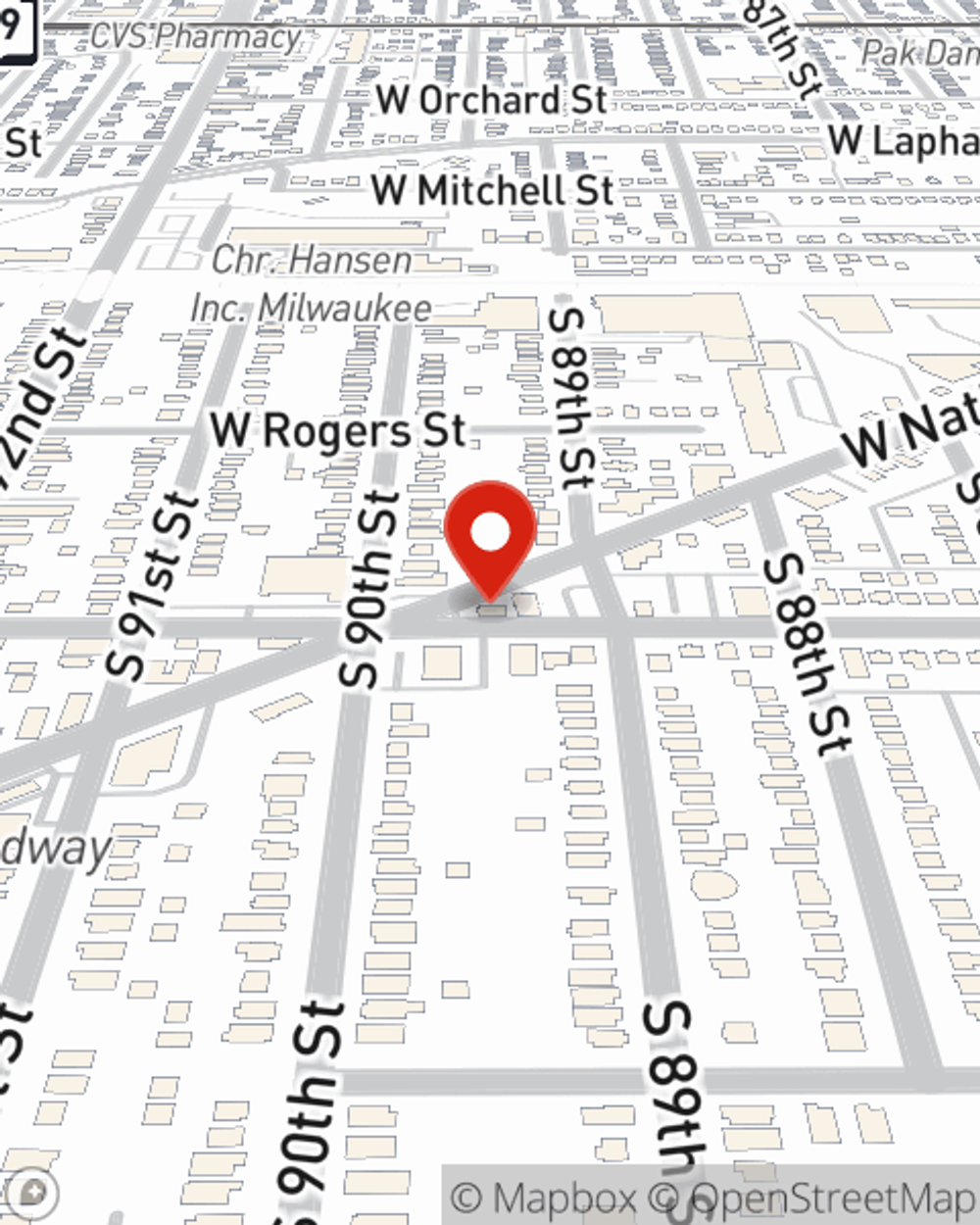 Map showing State Farm Agent Dan DeGarmo's office at 8927 W National Avenue, West Allis, WI