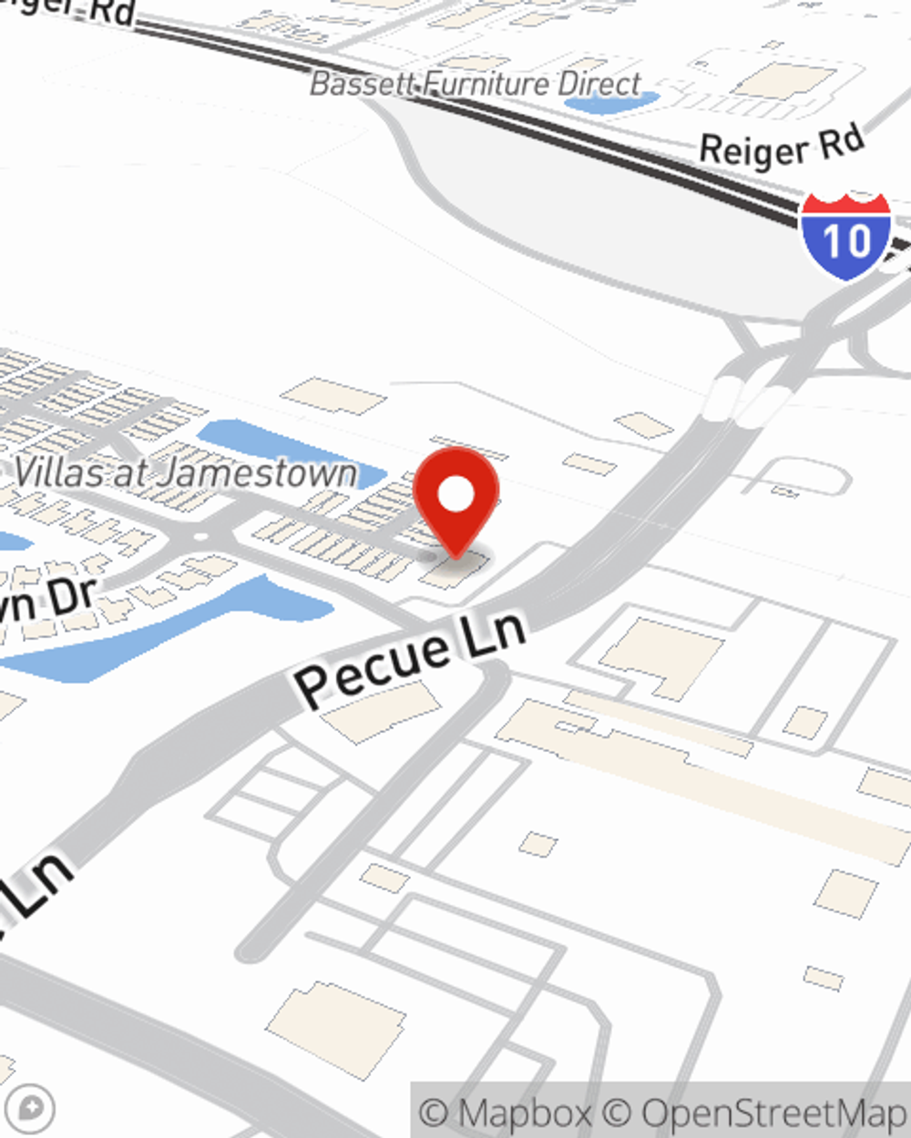 Map showing State Farm Agent Reiter Marshall's office at 15015 Jamestown Blvd, Suite 102, Baton Rouge, LA