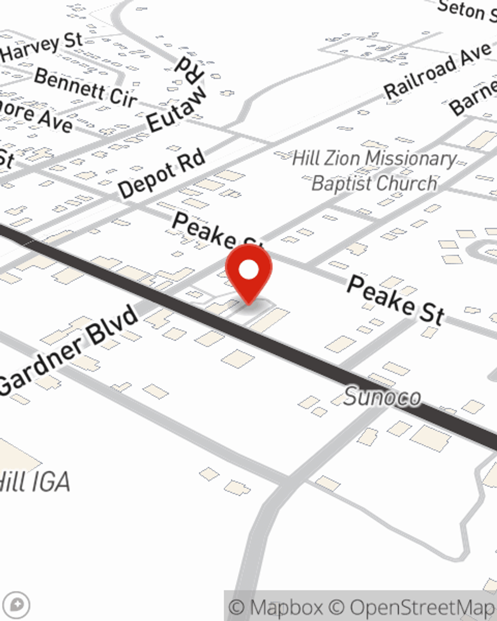 Map showing State Farm Agent Kali Render's office at 180 Rental Drive, Holly Hill, SC