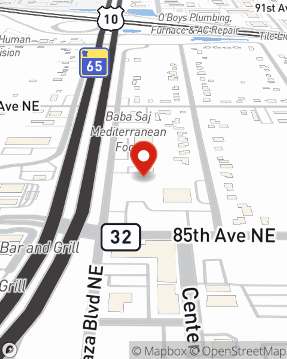 Map showing State Farm Agent Tam Chau's office at 8535 Central Ave NE, Blaine, MN