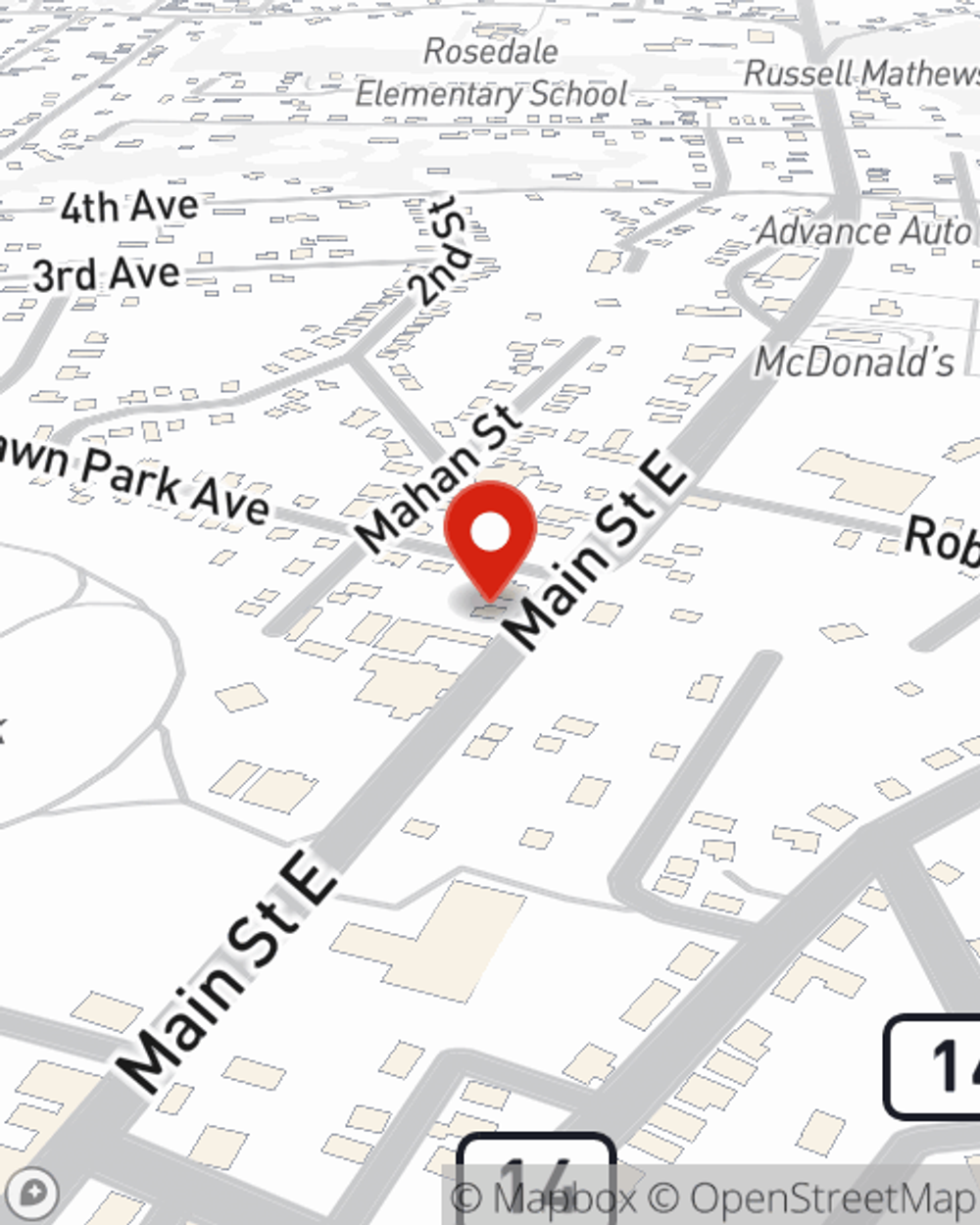 Map showing State Farm Agent Donnie Bowling's office at 1443 East Main Street, Oak Hill, WV
