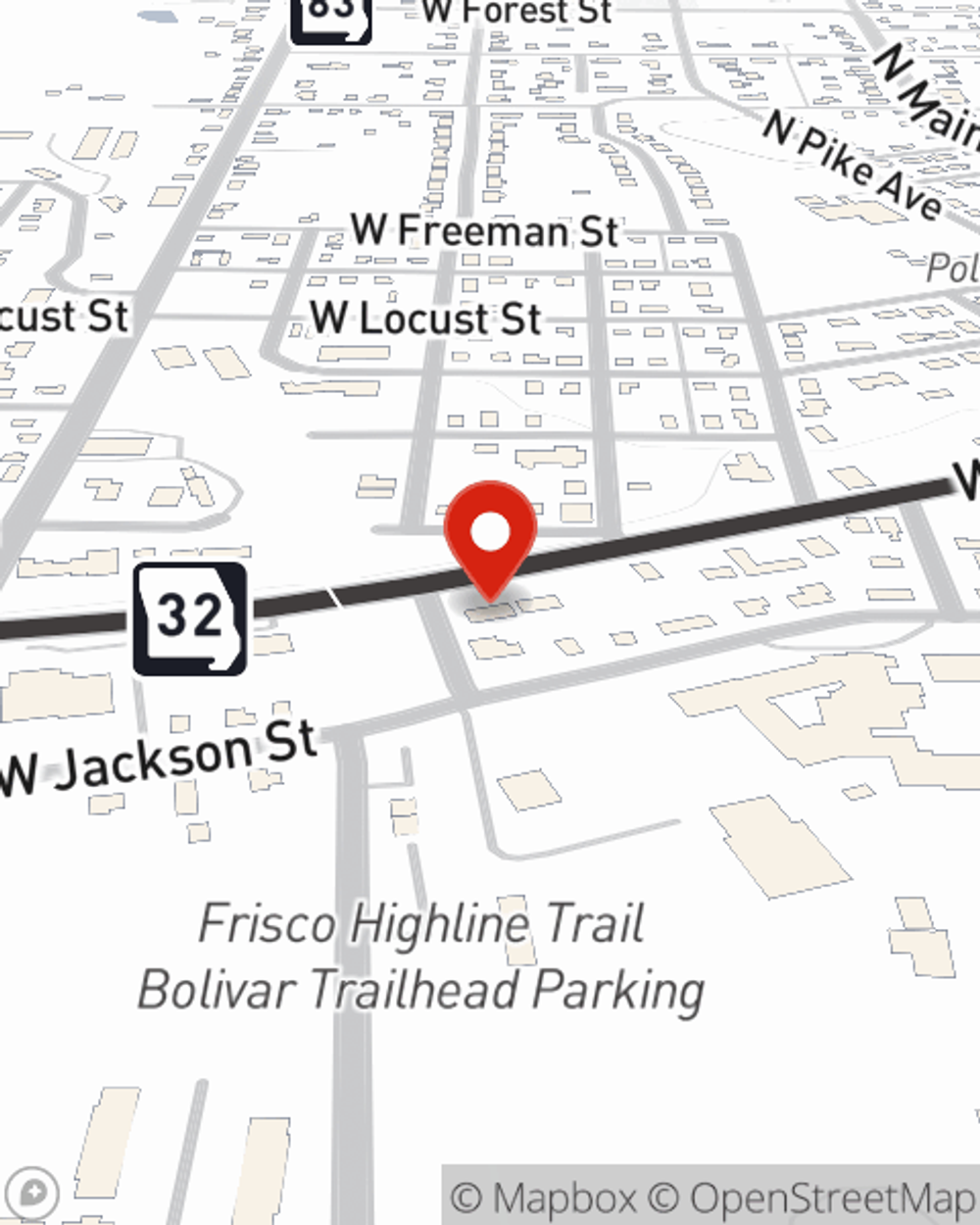Map showing State Farm Agent Bryant Chastain's office at 720 W Broadway St, PO BOX 2, Bolivar, MO