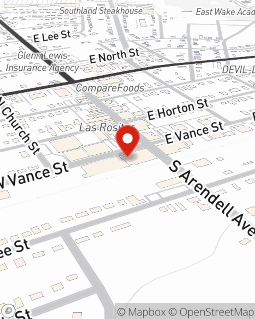 Map showing State Farm Agent Ro Adoki's office at 113 W Vance Street, Zebulon, NC
