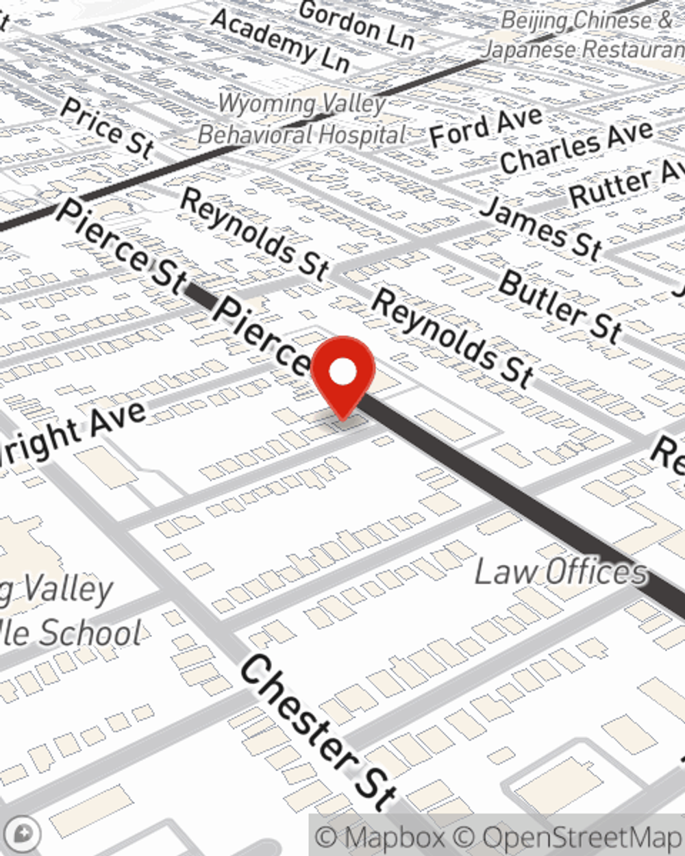 Map showing State Farm Agent Matt Dailey's office at 261 Pierce St Kingston, PA