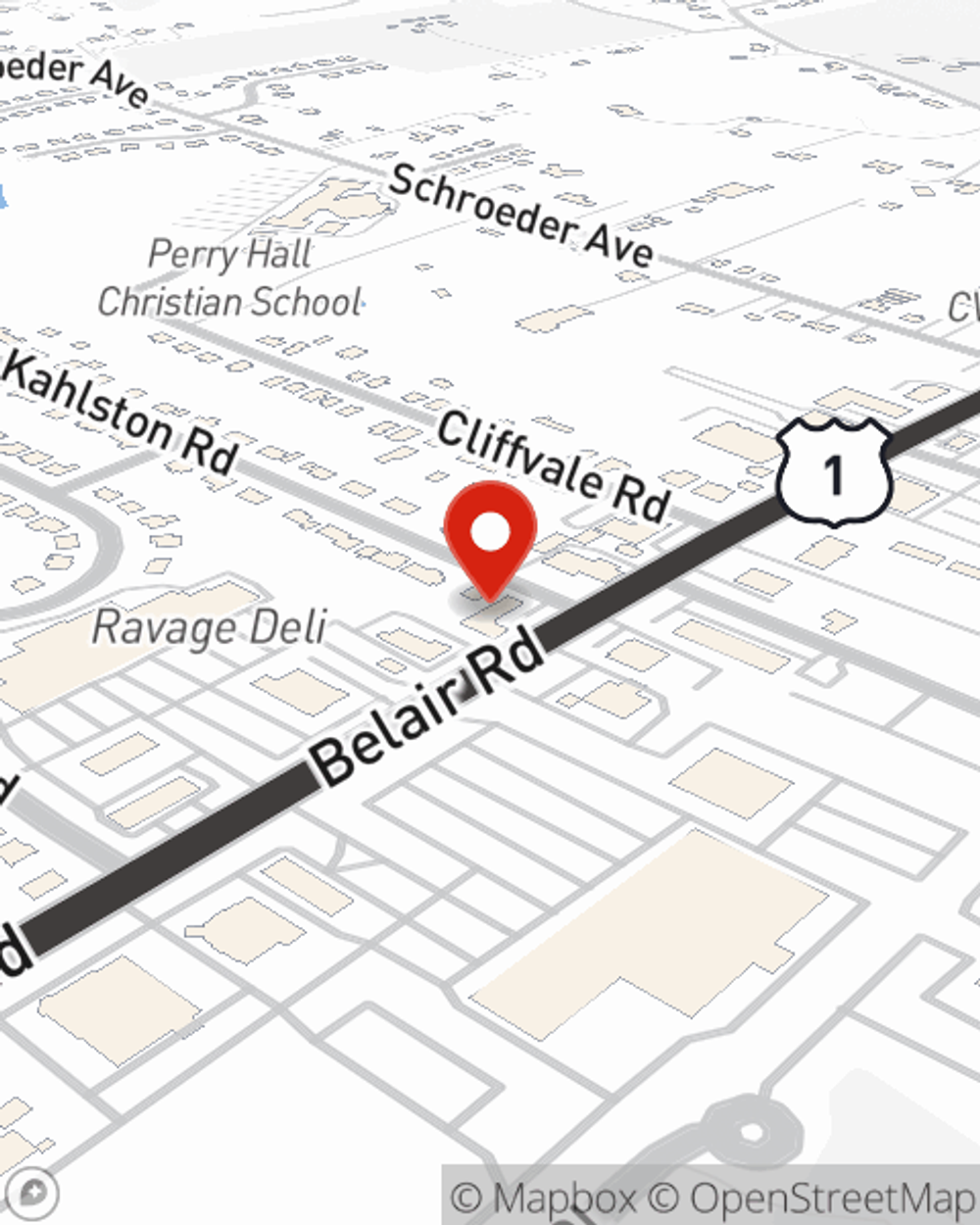 Map showing State Farm Agent Kevin Collier's office at 9652 Belair Road, STE 4, Baltimore, MD
