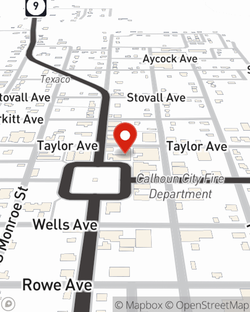 Map showing State Farm Agent Jimmy Carr's office at 103 Public Square, Calhoun City, MS
