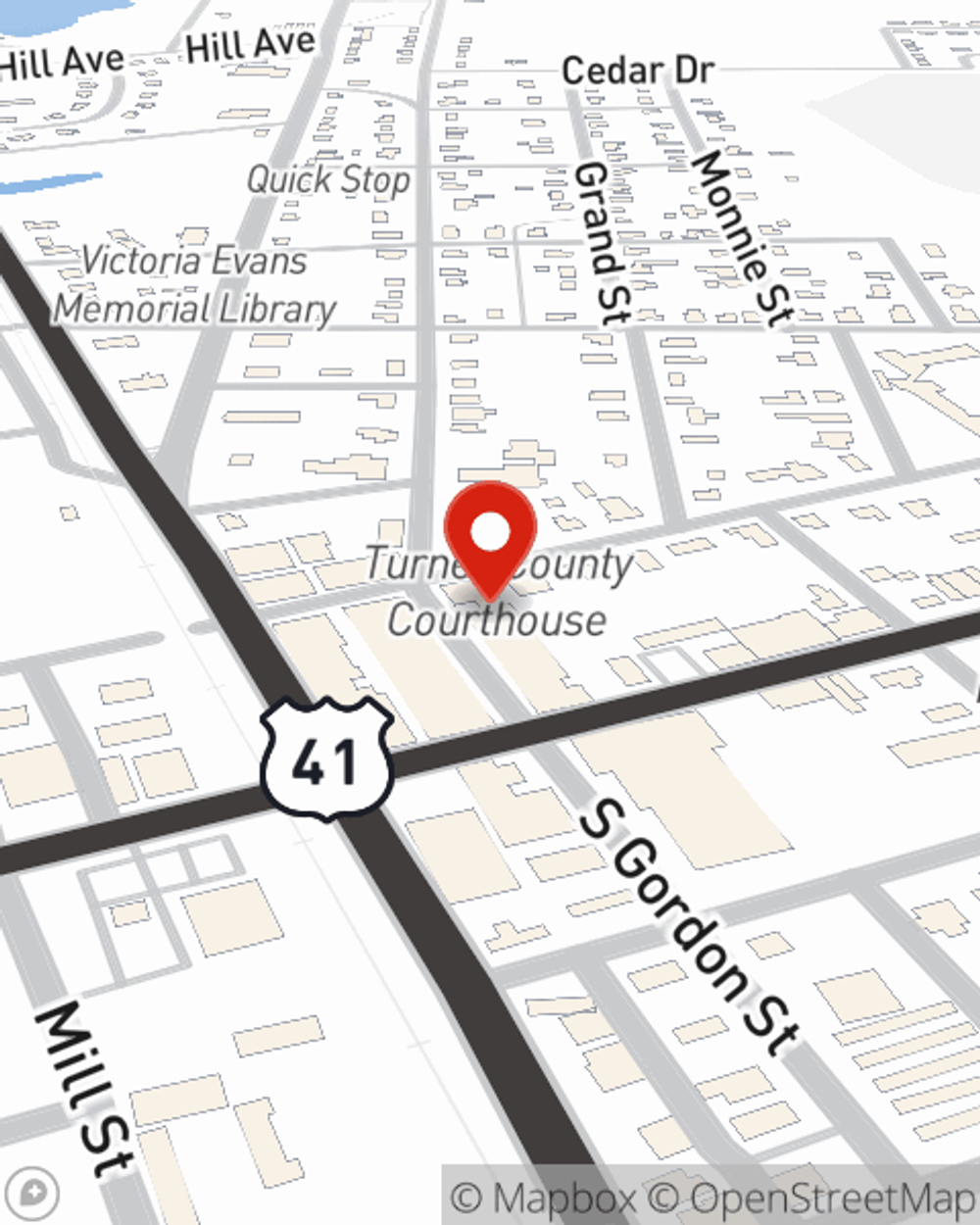 Map showing State Farm Agent JP Johnston's office at 142 N Gordon Street, Ashburn, GA
