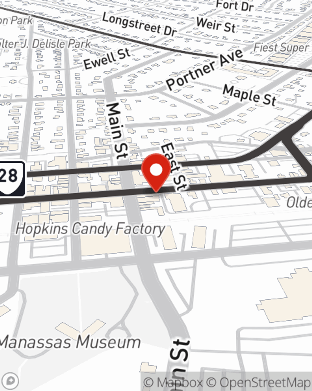 Map showing State Farm Agent Eliu Villatoro's office at 9029 Center St, #202, Manassas, VA