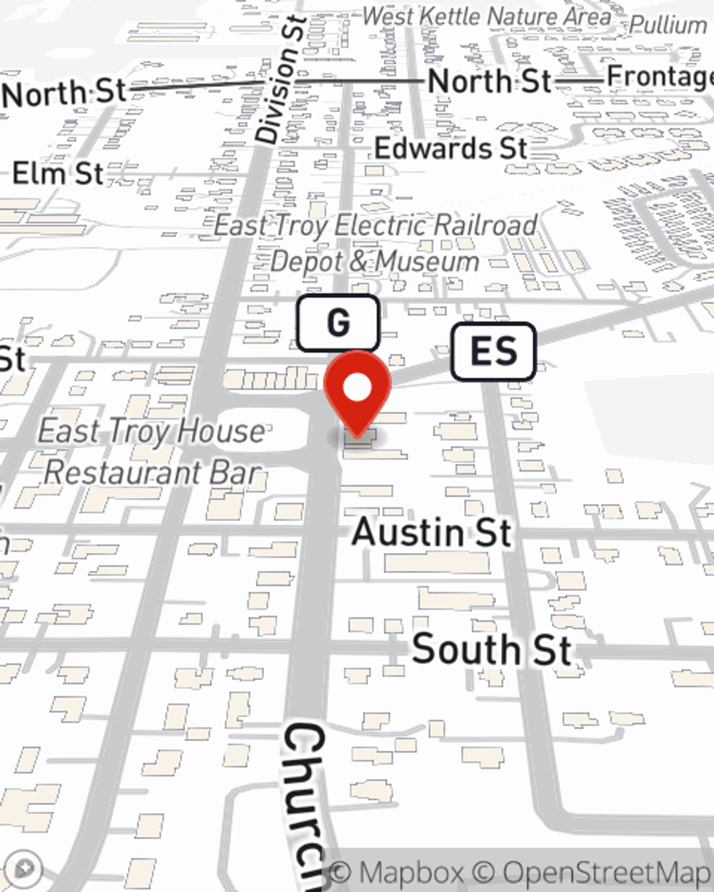 Map showing State Farm Agent Tim Werwie's office at 2104 Church Street, East Troy, WI