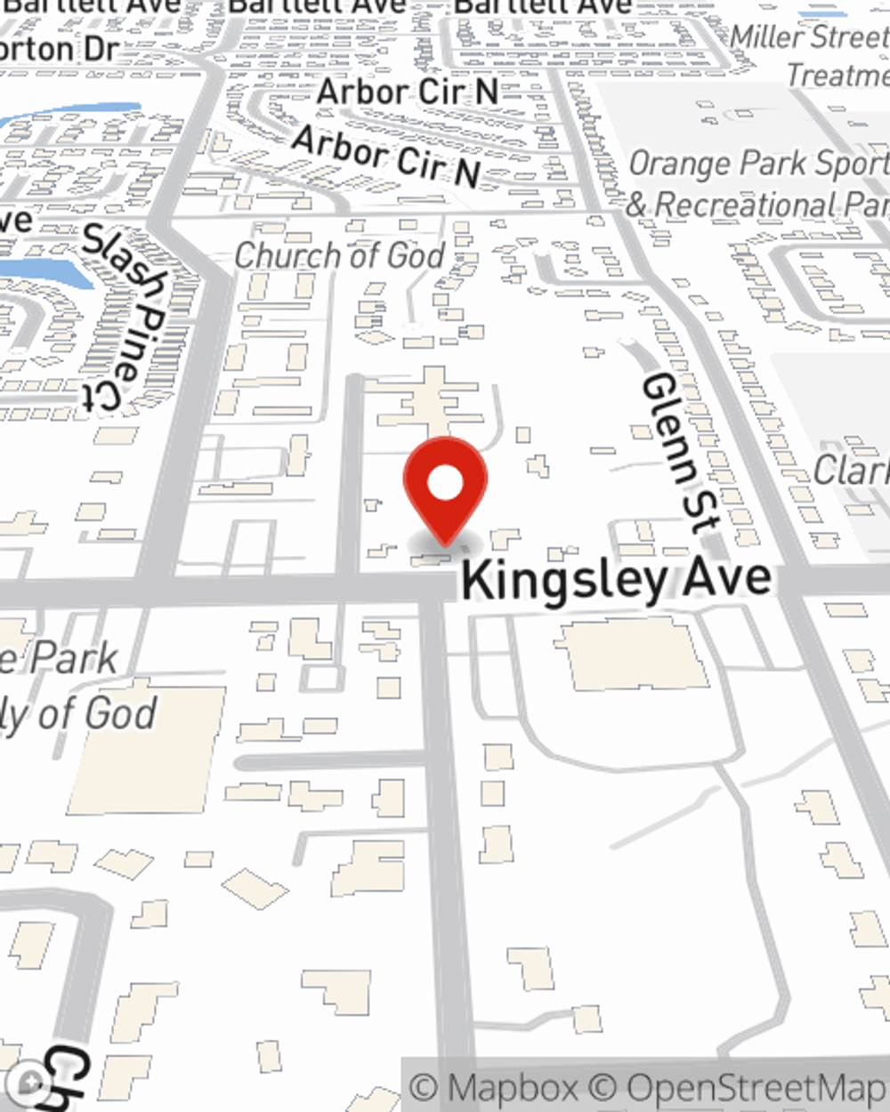 Map showing State Farm Agent Barbara Coleman's office at 1169 Kingsley Avenue Orange Park, FL