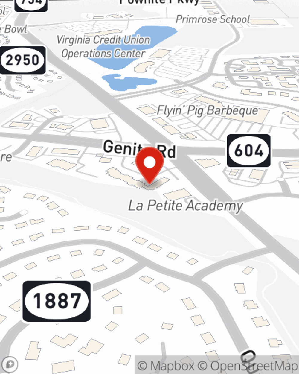 Map showing State Farm Agent Ryan Jones's office at 13607 Genito Road, Midlothian, VA